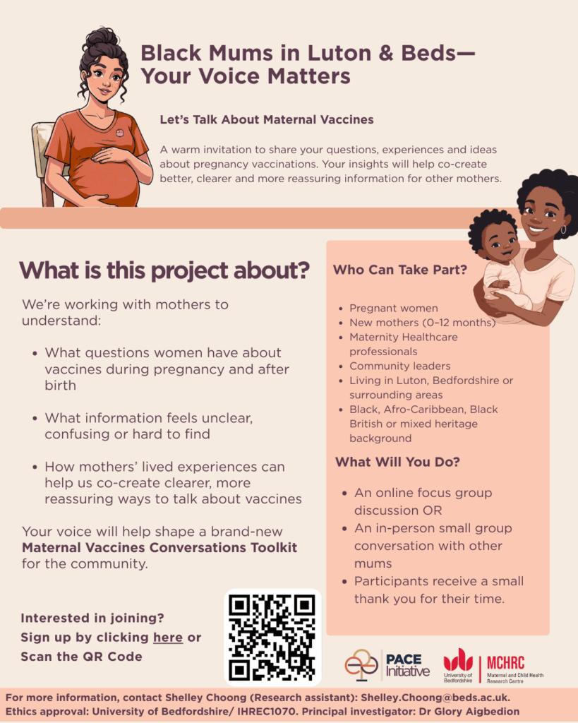 A flyer for inviting research interests into the maternal vaccines research project